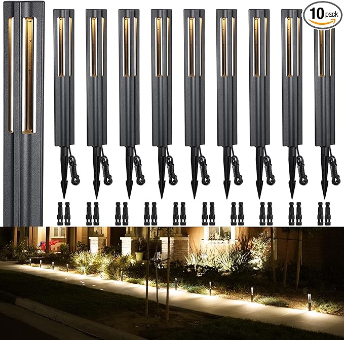 LEONLITE 10-Pack Low Voltage Landscape Pathway Lights LED Bollard Path Lights 3W Outdoor Landscape Lighting for Driveway Garden Aluminum 12-15V AC/DC IP65 Waterproof 3000K Warm White Black