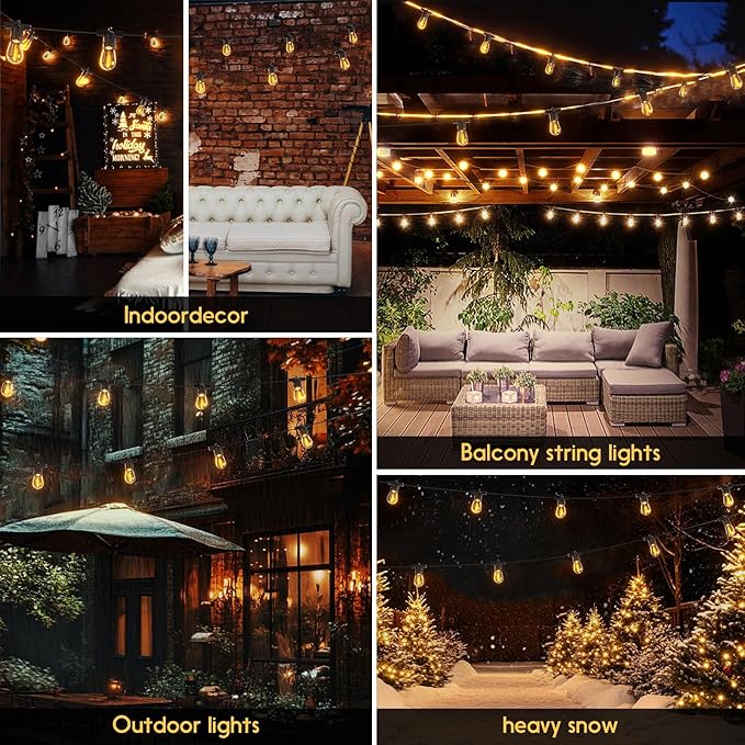 Outdoor String LED Patio Lights - 100Ft 30M Outside Waterproof Light with Remote Dimmable S14 Shatterproof Bulb Connectable Hanging Outdoor Electric Lighting for Backyard Yard Gazebo Porch Party