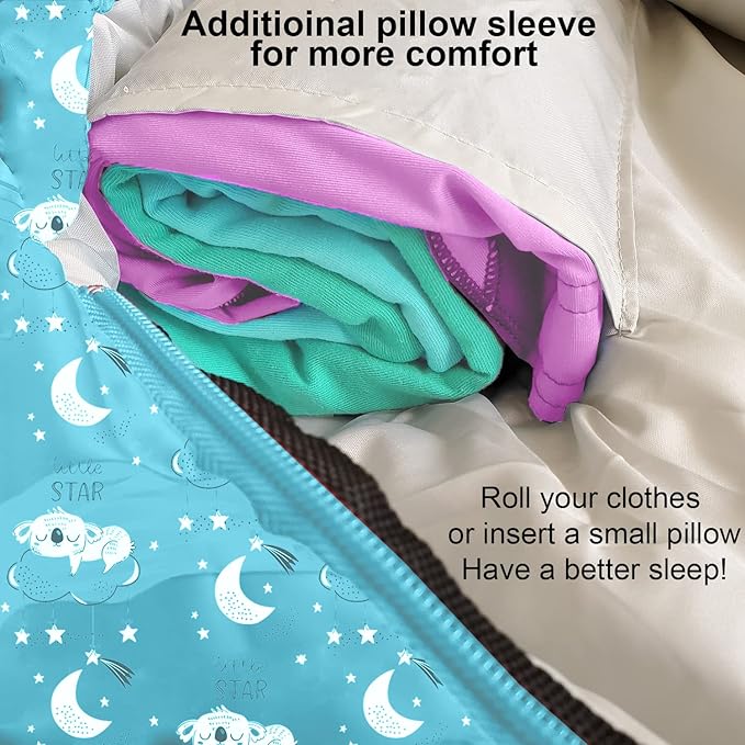 KidzAdventure Mummy Style 32 – 59F Kids Sleeping Bag with Pillow Sleeve 4 Season Lightweight and Backpacking Style Ideal for Camping Sleepover Boys Girls Youth and Toddlers