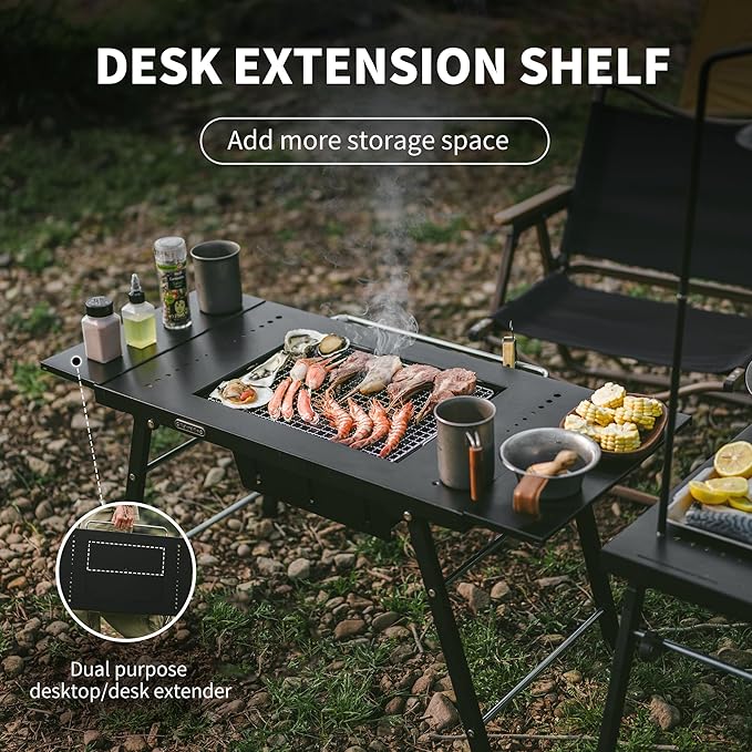 Naturehike Portable IGT Table with Charcoal Grill Folding Camping Table and BBQ Grill with Desk Extension &amp Lantern Stand Perfect for Outdoor Barbecue Camping Cooking Travel Picnic