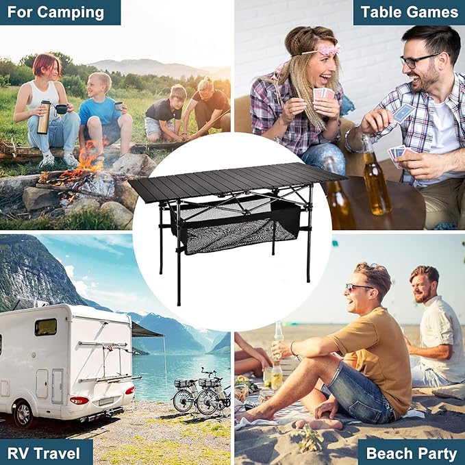 Lightweight Aluminum Folding Camping Table (47” x 21.65” x 26.7”) Portable Roll-Up Design for Outdoor Camping Beach BBQ Patio and Picnic Durable &amp Waterproof with Carrying Bag