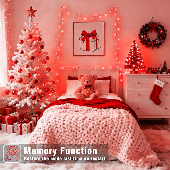 100FT 300 LED Outdoor String Lights Plug in Red Christmas Lights Indoor Waterproof with 8 Modes Connectable Twinkle Fairy Lights Clear Wire for Indoor Bedroom Home Patio Yard Wedding Decorations