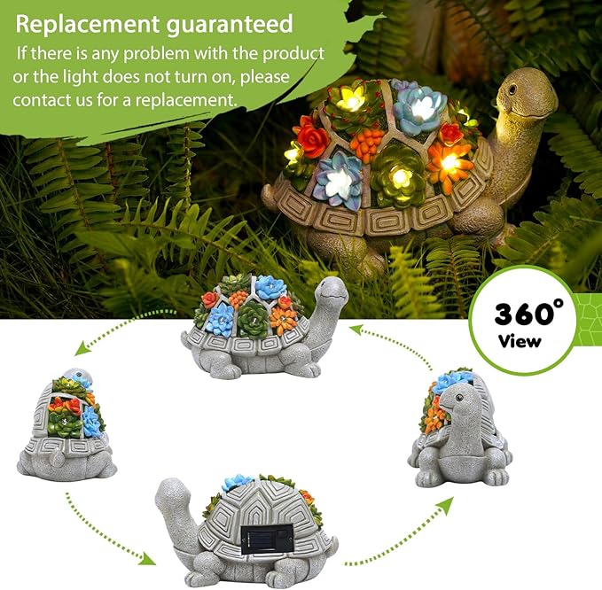Solar Garden Turtle Statue - Turtle Decor with 7 Warming Solar LED Lights Outdoor Decorations for Yard Patio Lawn &amp More for Women Moms Birthdays