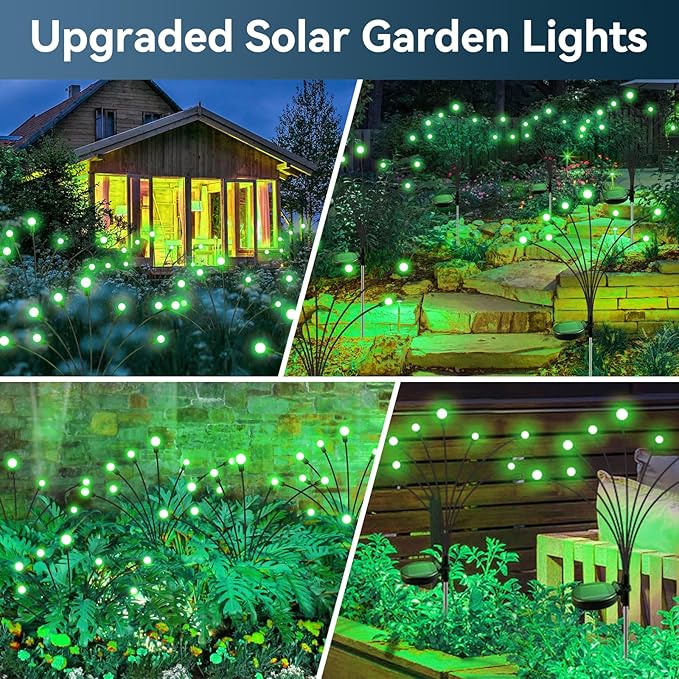Solar Garden Lights Outdoor Waterproof 4 Pack 32 LED Swaying Light Firefly Light Outdoor Decor Lights for Garden Gifts for Pathway Party Christmas Decoration Green