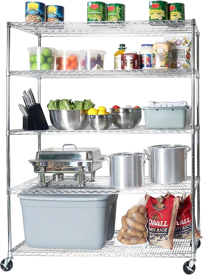 Seville Classics UltraDurable Heavy Duty NSF Solid Steel Wire Rack Storage Unit Wheels 5-Tier Shelving 60 W x 24 D