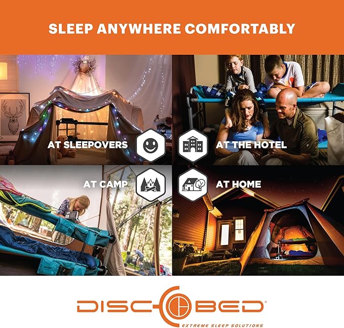 Disc-O-Bed Extra Large Portable Bunk Camping Cots with Carry Bags - Heavy-Duty Indoor or Outdoor Sleeping System Converts to Bench or Separate Beds 500 lb Weight Capacity Per Cot Black