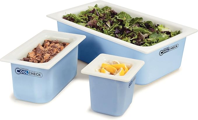 Carlisle FoodService Products Coldmaster Coolcheck Full Size Food Pan Insulated Food Pan with Refrigerant Gel Filling Plastic 15 Quarts White Blue