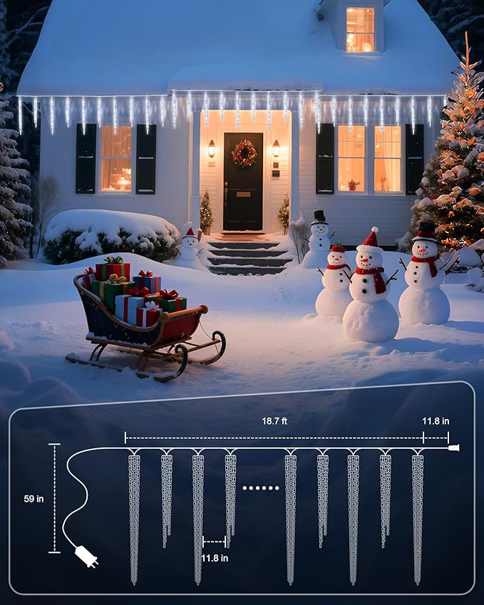 Minetom Christmas Icicle Lights - 2 Pack Total 200 LED 40 Tubes Twinkling Crystal Icicle String Connectable Waterproof Hanging Christmas Lights Plug in for Winter Eave Holiday Outdoor Decoration