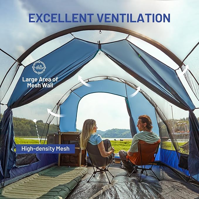 Timber Ridge 8 Person Camping Tent with Large Porch Portable Waterproof Windproof Family Tent with Rainfly Carry Bag Room Divider Easy Set-up Tent with Excellent Ventilation for Camping 3 Season
