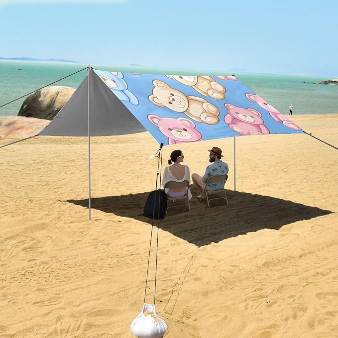 Seamless Teddy Bear Camping Sun Shelter Beach Tent Portable Beach Sun Shade Outdoor Canopy for Camping Trips Fishing Picnic