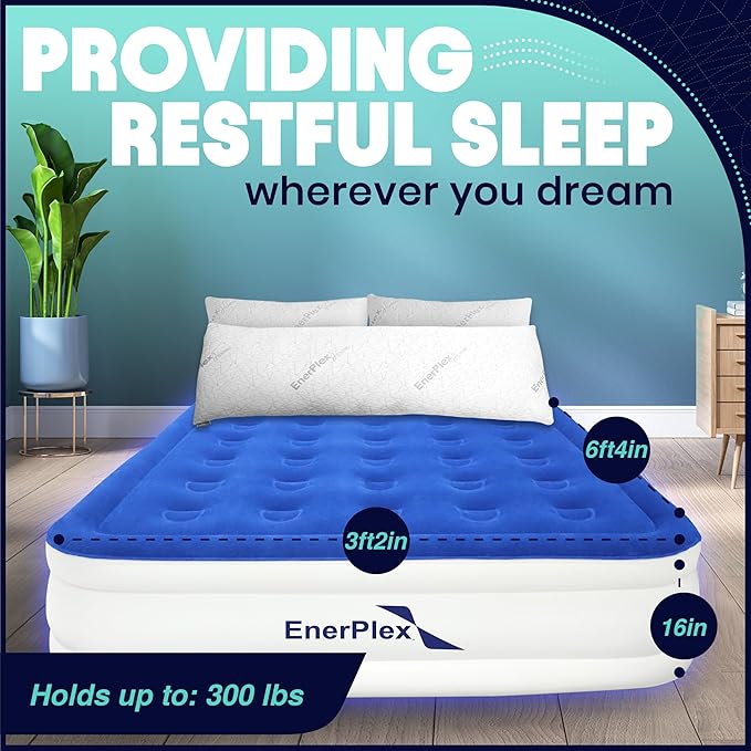 EnerPlex Air Mattress with Built in Pump - Self-Inflating Blow Up Mattress with Neck Support - Inflatable Air Bed for Portable Travel &amp Home Use