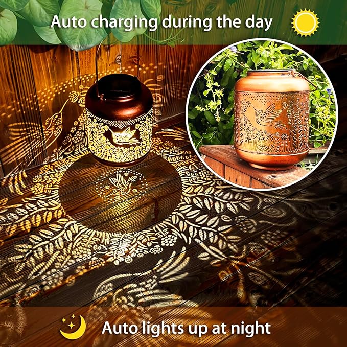 Hummingbird Solar Lanterns Outdoor Waterproof Hanging Solar Lights Hummingbird Gifts for Women Men Mom Metal Bird Decorative LED Lanterns for Yard Patio Lawn Pathway Landscape Garden Decor