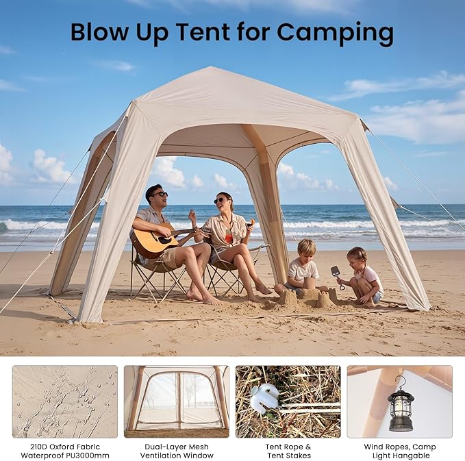 Inflatable Tents for Camping Large Blow Up Tent with Hand Pump Easy Setup InflatableTent 4 Season Tent Waterproof Oxford Air Glamping Tents for Camping Adult 4/6 Person