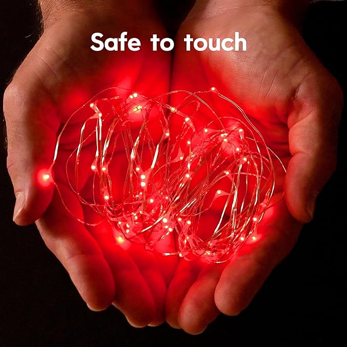 YEGUO 4 Pack Red Solar Fairy Lights Each 33ft 100 LED Valentines Lights Outdoor Waterproof 8 Modes Sliver Wire Solar Christmas String Lights
