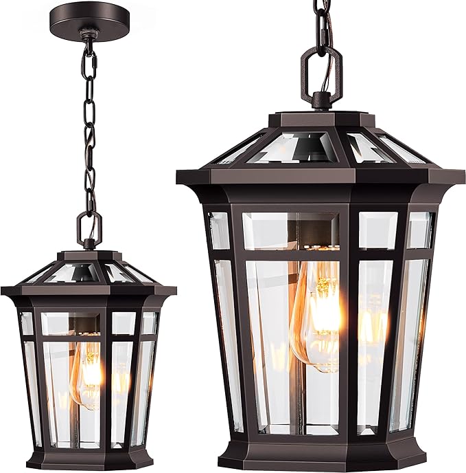 VIANIS Large Outdoor Pendant Light Oil Rubbed Bronze Outside Hanging Lights Hanging Porch Light Fixture with Adjustable Chain 100% Aluminum Waterproof Anti-Rust Ceiling Lighting for House Doorway
