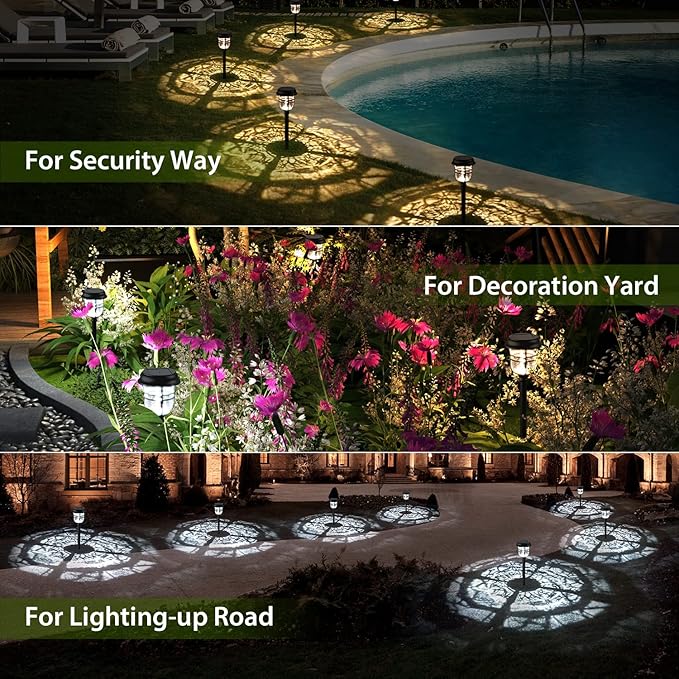 XMCOSY+ Solar Pathway Lights Outdoor Waterproof IP65-2 Lighting Modes LED Solar Powered Garden Lights Glass Outdoor Lighting for Yard Landscape Walkway Driveway Lawn Decor (Warm White &amp Cool Whit