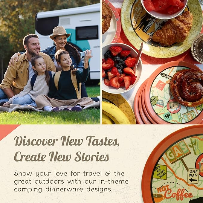 Melamine Plates &amp Bowls Set - 12-Piece Dish Set for Indoor &amp Outdoor Dining - BPA Free Top Shelf Dishwasher Suitable Dinnerware Set - Sturdy Melamine Dinnerware Sets - Camping Dishes by Camp