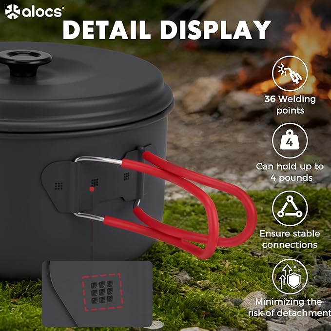 Alocs Camping Cookware Set Camping Gear Compact Camping Pots and Pans Set Durable Hard Alumina Camping Cooking Set for Outdoor Backpacking Camping Hiking Picnic Included Mesh Carry Bag