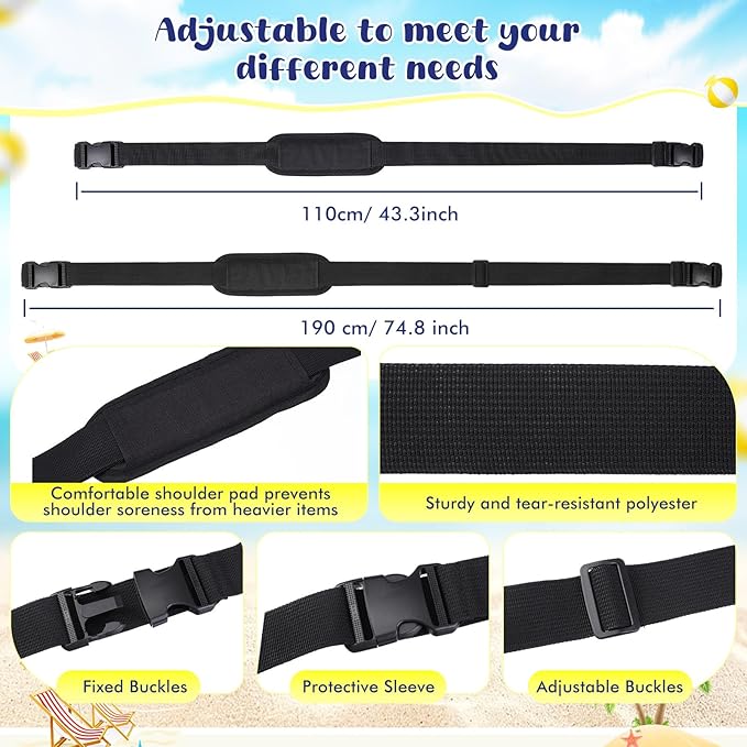 Sanwuta 10 Pcs Adjustable Beach Chair Carry Straps Universal Folding Chair Shoulder Strap for Beaches Camping Scooter Bikes Backpacking Picnics Outdoor