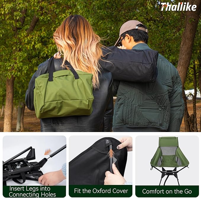 Upgraded 360° Swivel Camping Chair for Adults Portable Folding Chair with Cup Holder Lightweight Compact Backpack Outdoor Chair for Travel Fishing Hiking and Beach