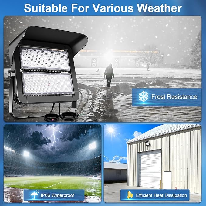 75000LM Dimmable Led Stadium Flood Light 3000W Equivalent Super Bright 0-500w Led Arena Lights 100-277v 5000k Yoke Mount Ip66 Waterproof Outdoor Wall Light Commercial forYardBarnCourt