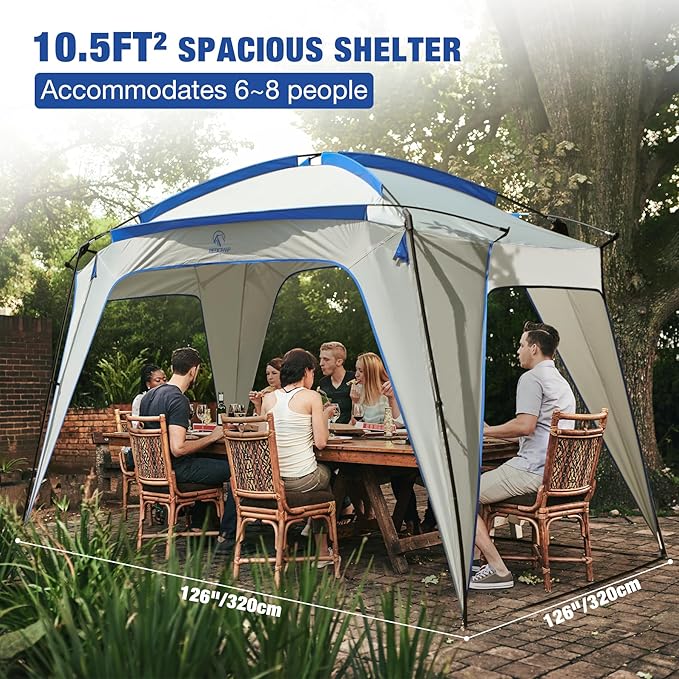 REDCAMP 6-8 Person Beach Canopy Tent with Side Wall 10ft Cabana Beach Tent with Ground Pegs and Carry Bag Sun Shelter Rainproof Waterproof for Camping Backyard Fishing Parties Picnics