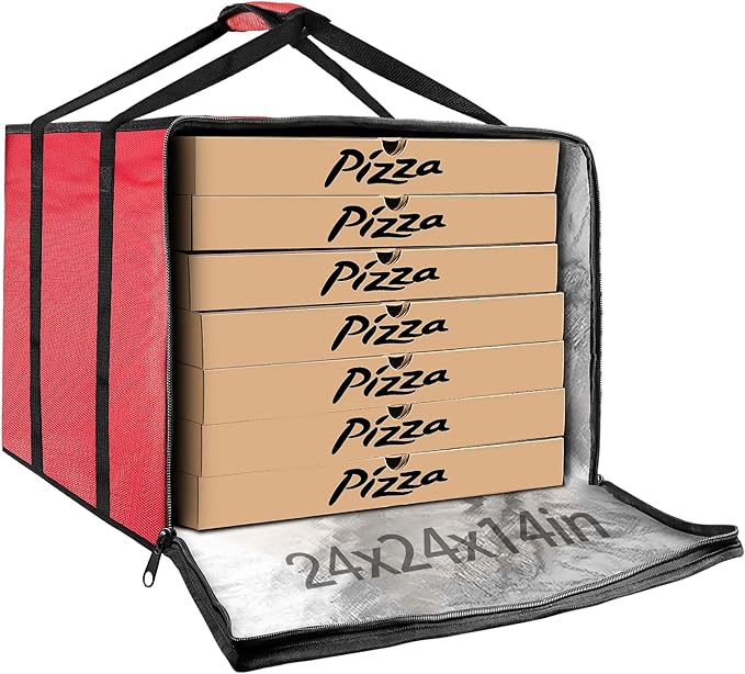 Large Pizza Delivery Bag Insulated 24x 24 x14 Red Pizza Warmer Bag for Food Delivery Pizza Carrier Insulated Bags Keep Your Pizza Hot and Fresh Perfect for Deliveries and Personal Use