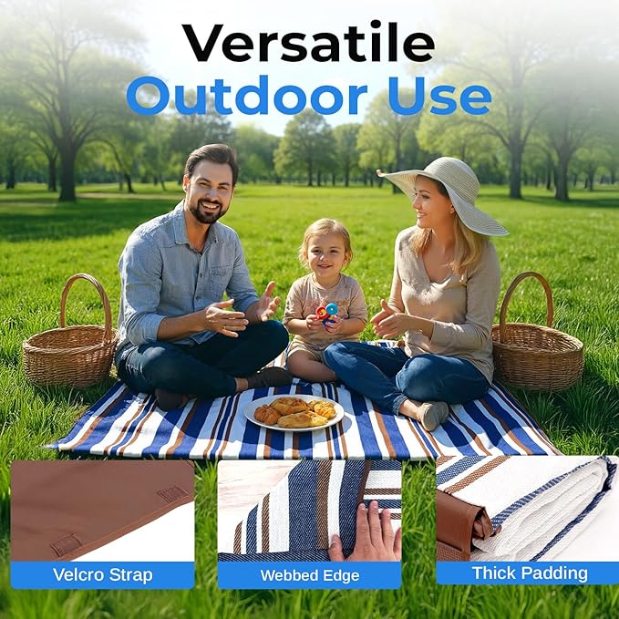 scuddles Extra Large Picnic Blanket – 80 x 80 Waterproof Outdoor Mat with Soft Dual-Layer Comfort Foldable Sand-Free Travel Rug for Beach Camping Lawn &amp Parks