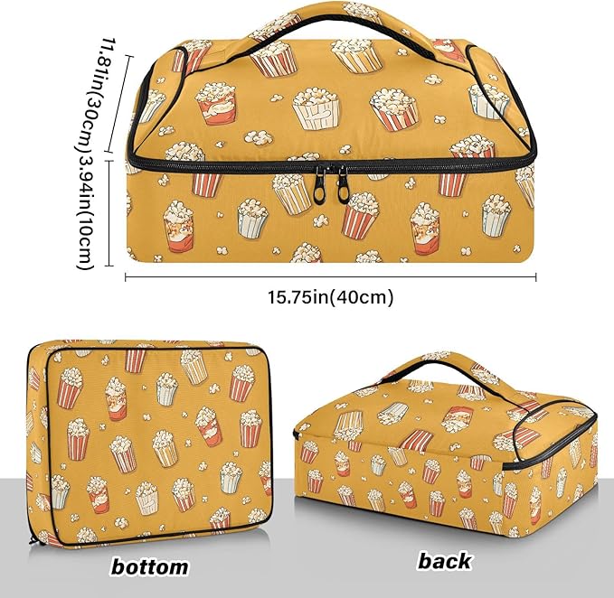 Casserole Carrier Cute Cartoon PopcornsInsulated Casserole Carrier for Hot or Cold Food Thermal Lunch Tote for Potluck Parties Picnic Beach Fits 9 x 13 Inches Baking Dish