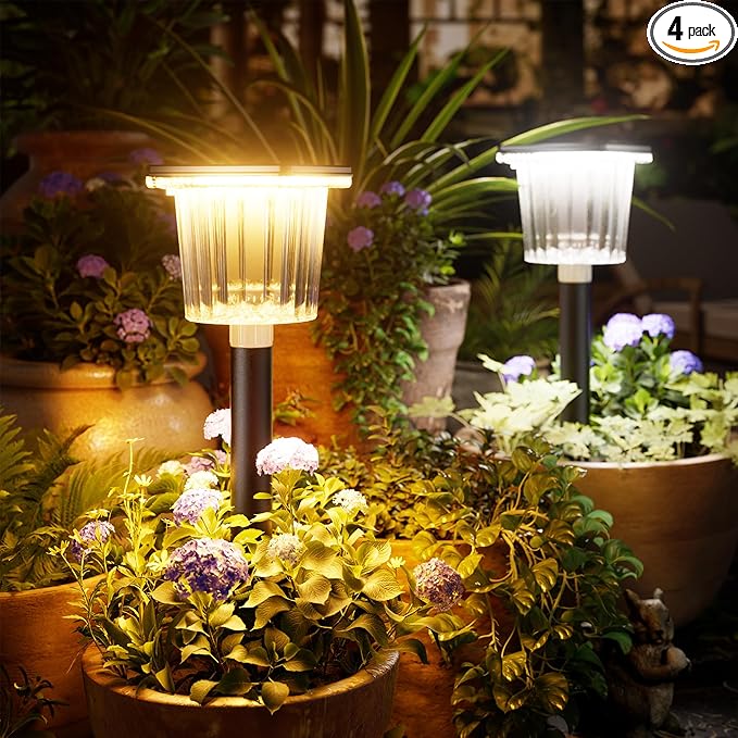 Super Bright Solar Pathway Lights 4 Pack Adjustable Warm &amp Cold Solar Lights Outdoor Waterproof IP65 Auto On/Off Outdoor Decor Light for Garden Landscape Path Yard Patio Driveway