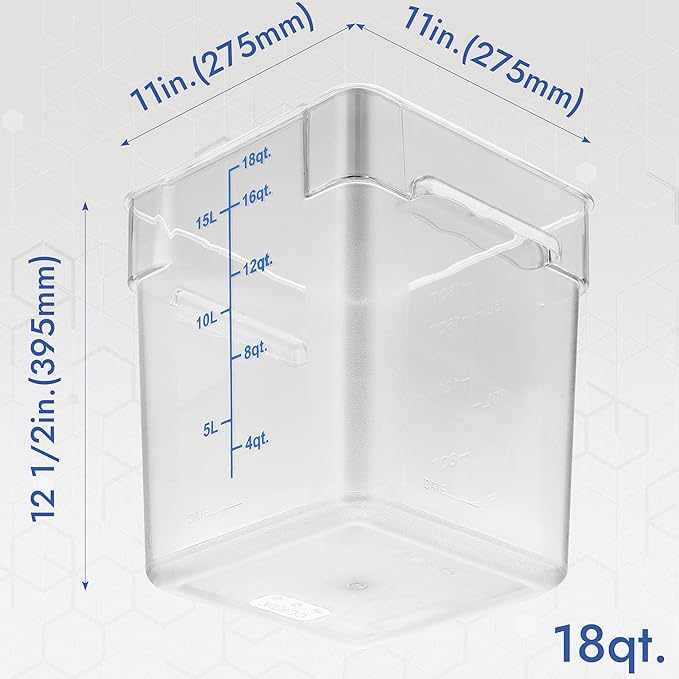 CURTA 8-Pack 18 Qt NSF Clear Polycarbonate Food Storage Containers with Blue Lids - Square Commercial-Grade Freezer &amp Dishwasher Safe Stackable