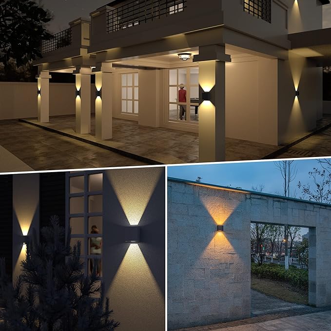 LUTEC 4-Pack LED Up &amp Down Modern Wall Lamp Aluminum Anti-Rust Outdoor Indoor Wall Sconce 10W 3000K Warm White Adjustable Exterior Wall Light Waterproof for Porch Patio Garden Bedroom-Black