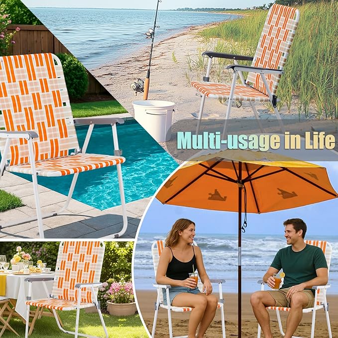 Outvita Webbed Lawn Chairs Set of 2 Foldable Metal Patio Chairs Stable Steel Outdoor Chair for Camping Fishing Beach Poolside Backyard and BBQ