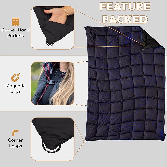Versatile Packable Outdoor Camping Blanket Puffy Blanket Primaloft® Insulation Warm Durable Lightweight Waterproof Oversize Beach Stadium and More! 55x80 (Logan Peak)