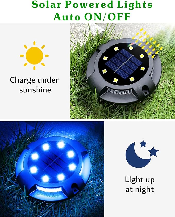 Biling Solar Pathway Lights Outdoor Uplight Sidelight 12 Packs Blue Bright Solar Ground Lights Waterproof for Yard Walkway Garden Halloween Decorations