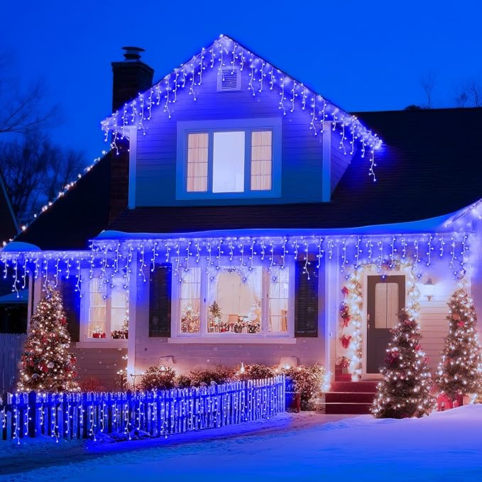 XURISEN 132ft Christmas Lights Decorations Outdoor 1280 LED 8 Modes Fairy Lights with 240 DropsPlug in Waterproof Timer Memory Function for Christmas Holiday Wedding Party Decorations(Blue)