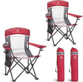 LET'S CAMP 2 Pack Mesh Back Camping Chair Portable Folding Heavy Duty Outdoor Chair Support 330 LBS Durable Large Arm Chair with Cup Holder and Carry Bag for Camp Fishing Hiking Red