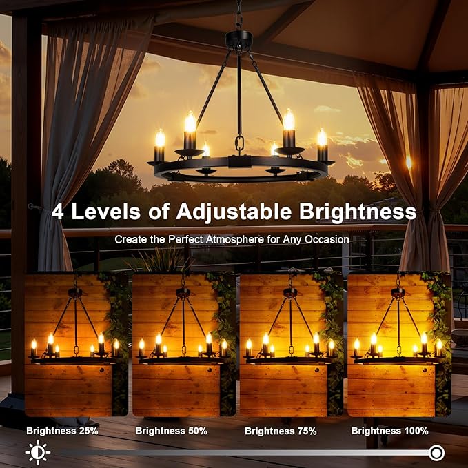 Solar Outdoor Chandelier 6-Light 19 Chandelier Outdoor Waterproof Dimmable Hanging Pendant Lights Farmhouse Style for Gazebo Porch Patio Pergola Decor Lighting