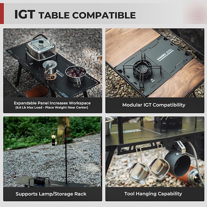 Alocs Camping Gas Stove IGT Camp Table with Outdoor Stove Folding Picnic Table with Portable Solo Stove Carrying Bag for Beach Grilling Hiking Fishing Tailgating Backyard