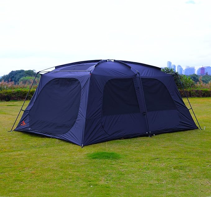 KTT Extra Large Tent 12 PersonFamily Cabin TentsAwning2 Rooms4 Doors and 4 Windows with MeshStraight WallWaterproofDouble LayerBig Tent for OutdoorPicnicCampingFamily Gathering
