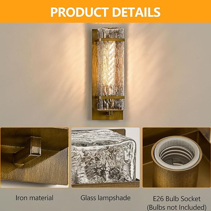 Outdoor Wall Light Vintage Gold Exterior Waterproof LanternsH13.4in Porch Sconces Wall Mounted Lighting with E26 Sockets for GarageDoorwayPatioFront Door