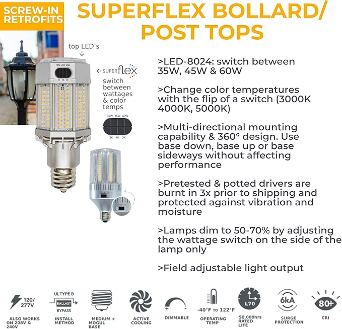 KASTLITE Premium Lamp Post Globe Combo Lighting Fixture | 16 Clear Lens with Black Aluminum Heavy Duty Fitter for 3 Diameter Posts (Post Not Included) | Comes with Adjustable LED Bulb