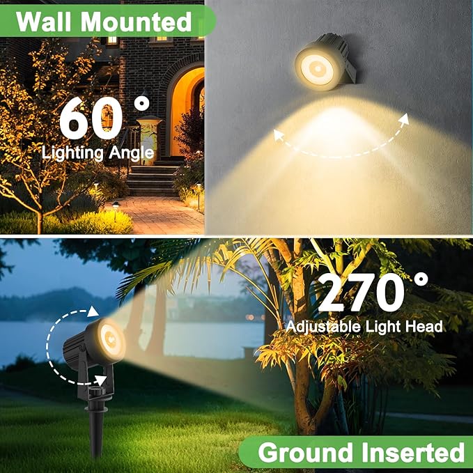 Solar Spotlights Outdoor Waterproof Warm White Landscape Spotlights Decorative Solar Spot Lighting for Garden Yard Pathway Lawn Poolside Party 2-in-1 Mounted (Warm White 2 Pack)