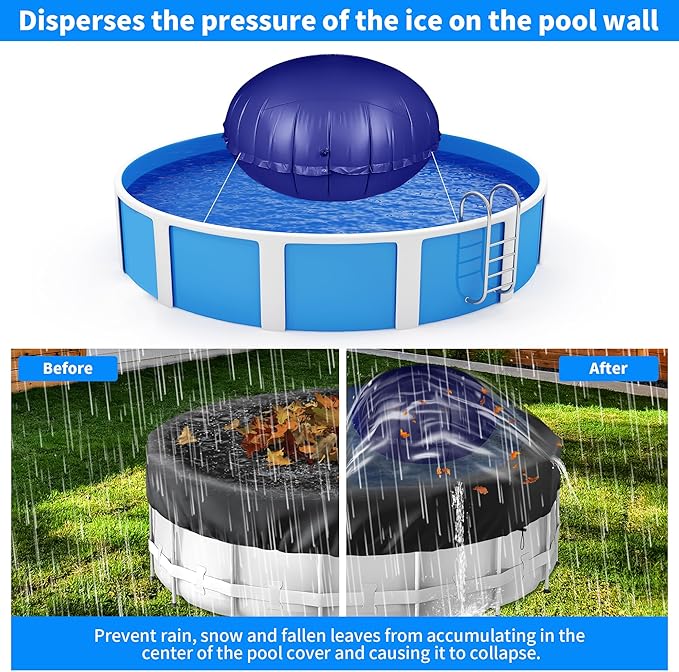 Round Pool Pillow for Above Ground Pools 10Ft Air Pillow for Closing Winter Winterizing Kit 0.5mm PVC Material 2X 16.5Ft Rope (Blue)