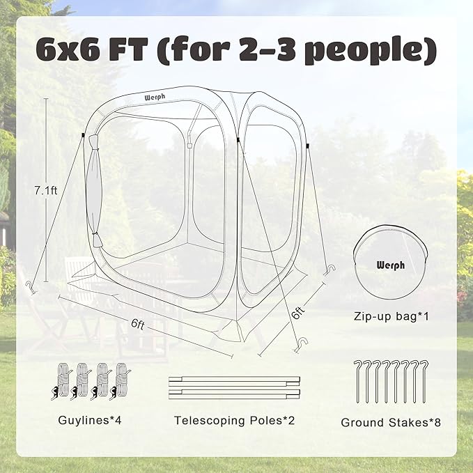 Pop Up TentPortable Canopy Tent with Mesh Mosquito Net Screen House Room Canopy Shade Screen 6 x 6 FT with Carry Bag for Patio Backyard Sports &amp Outdoors Activities Green