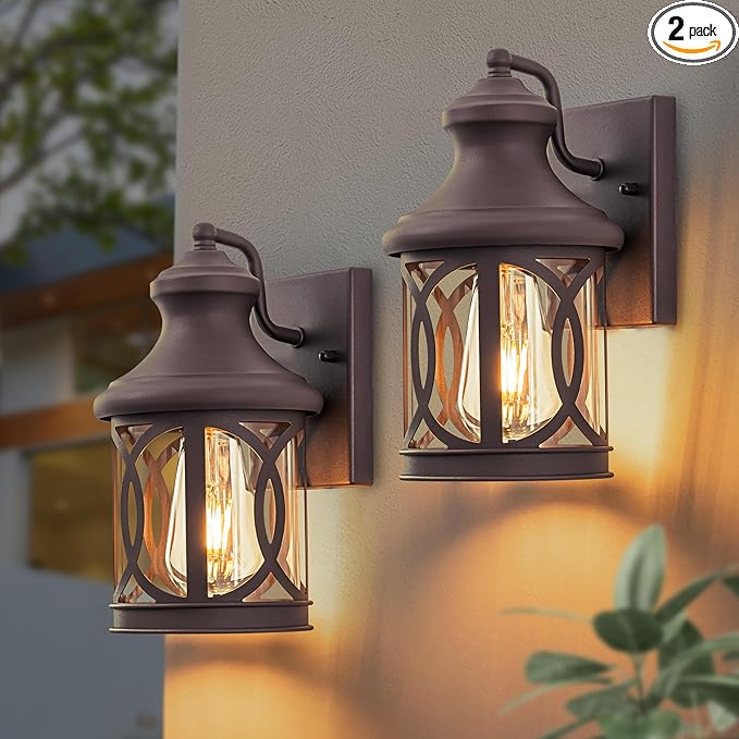 2-Pack Outdoor Wall Lights Porch Lights Waterproof Outdoor Wall Sconce Exterior Light Fixture Bronze Finish with Clear Glass Shade for Garage Patio Front Door Balcony