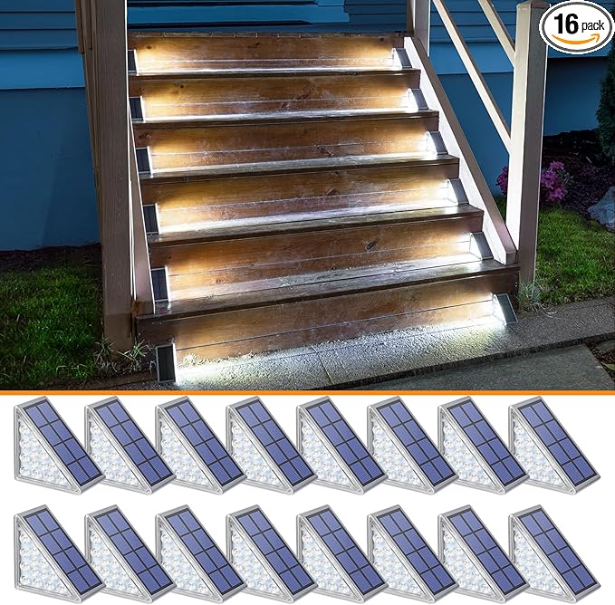 NIORSUN Solar Step Lights16 Pack Cool White Solar Stair Lights Outdoor Waterproof IP67 Auto On OffSolar Lights for StepsStairPatioYardPorchFront DoorSidewalkDeck Decor