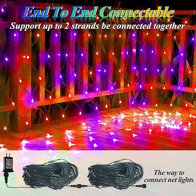 360LED Net Lights Halloween Decorations 21ft x 5ft Purple Orange Mesh Lights with 8 Modes &amp Timer Connectable Waterproof Twinkle String Light for Bushes Tree Garden Lawn Holiday Outdoor Party