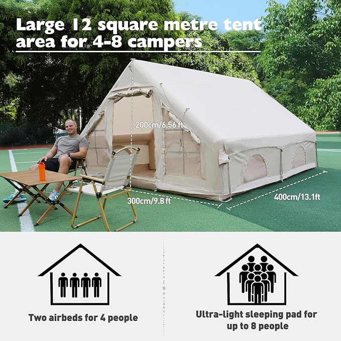 Inflatable Tents for Camping 4-6 Person with Hand Pump Quick Setup Inflatable Blow Up Tent House 4 Season Waterproof Windproof Large Air Tent for Camping