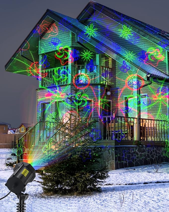 Poeland Christmas Moving Laser Lights Garden Projector Lights 30 Patterns Decorative Lights for Indoor Outdoor Home Garden